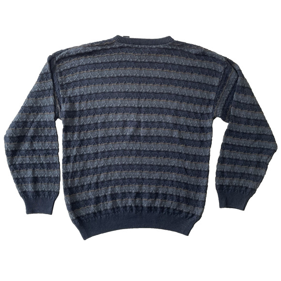 Vintage 90s Northern Isles Sweater XL Knit Blue Striped Grandpa Fisherman Retro - Picture 2 of 6